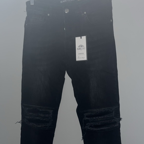 NWT Black Island Gangs Of Street Skinny Moto Cross Sport Distressed Jeans W Zip - Picture 5 of 15
